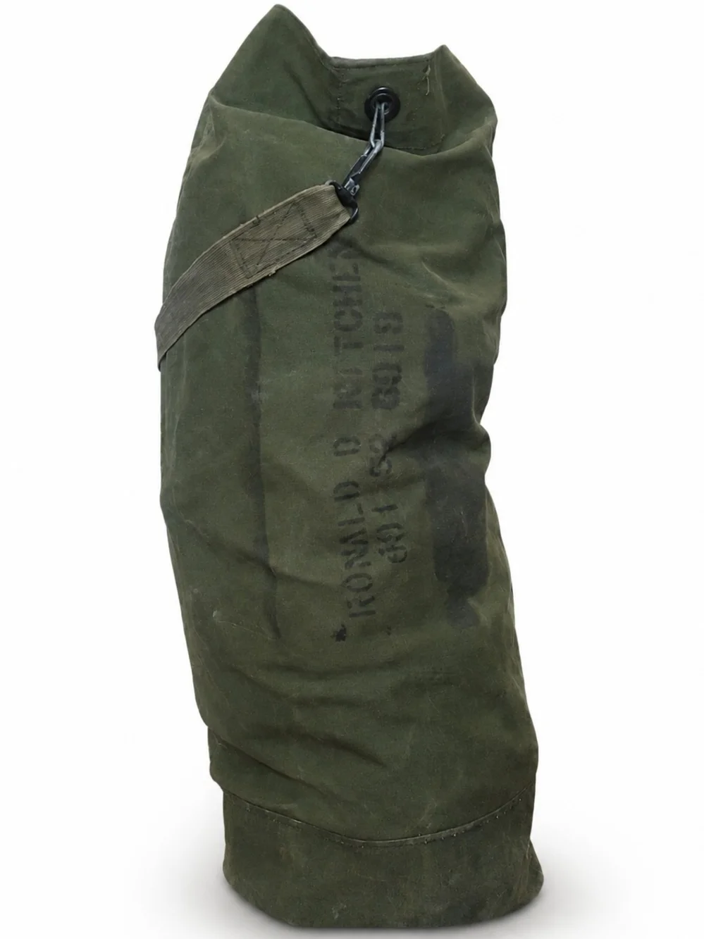 Vintage olive green canvas duffle bag